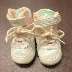 Vintage Dyna Kids Baby Sneakers White Pink Mint Velcro Lace Up Size 3 80s 90s